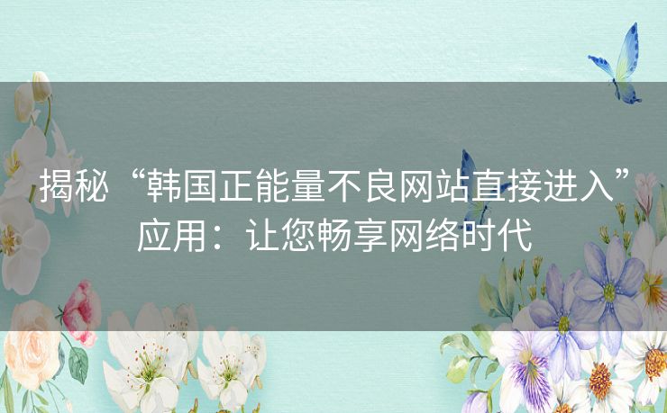 揭秘“韩国正能量不良网站直接进入”应用：让您畅享网络时代