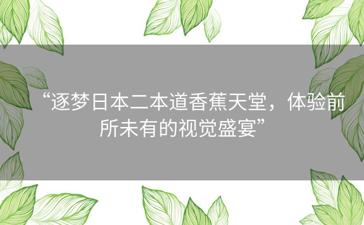 “逐梦日本二本道香蕉天堂，体验前所未有的视觉盛宴”