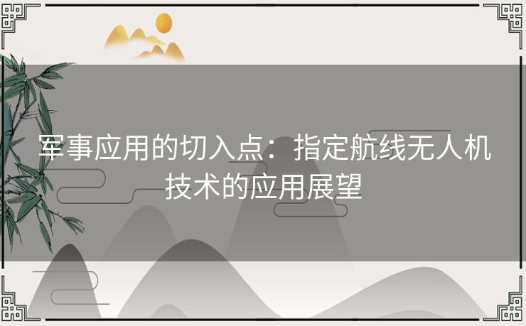 军事应用的切入点：指定航线无人机技术的应用展望