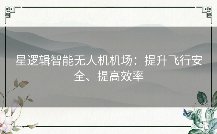 星逻辑智能无人机机场：提升飞行安全、提高效率