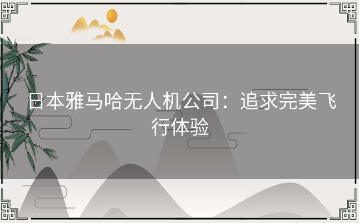 日本雅马哈无人机公司：追求完美飞行体验