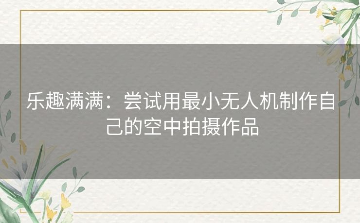 乐趣满满：尝试用最小无人机制作自己的空中拍摄作品