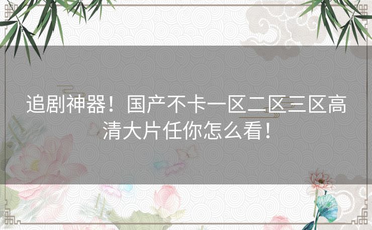 追剧神器！国产不卡一区二区三区高清大片任你怎么看！