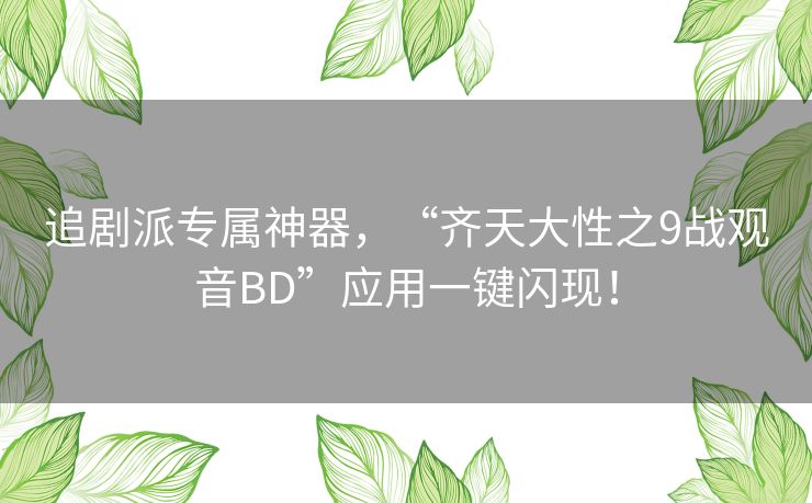 追剧派专属神器，“齐天大性之9战观音BD”应用一键闪现！