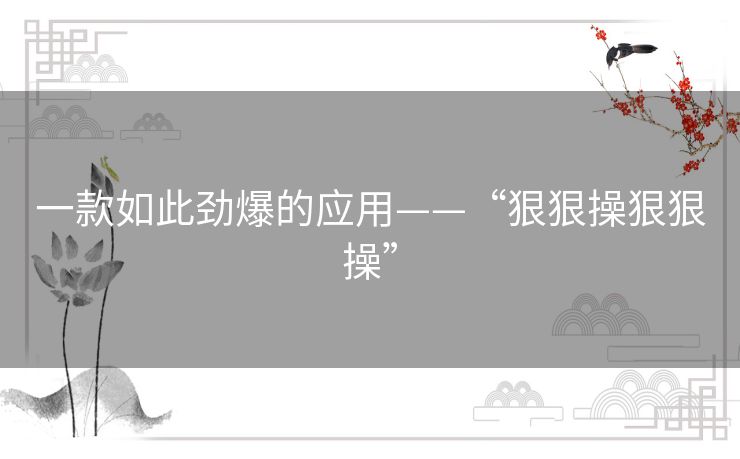 一款如此劲爆的应用——“狠狠操狠狠操”